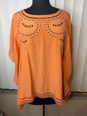 Sundance Women's Orange Crochet-Trim Blouse Size Small